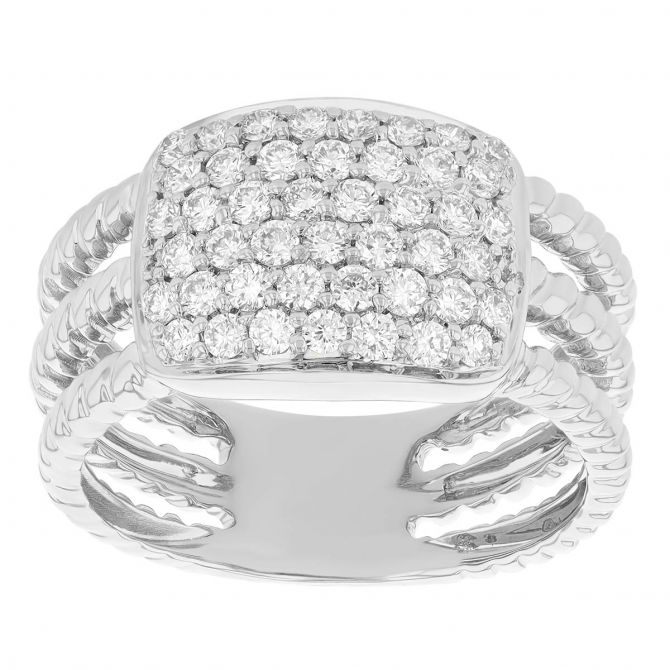 Diamond Pave Square 3 Row Twisted Band Ring in White Gold