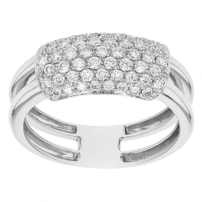 Diamond Pave Rectangle Double Band Ring in White Gold