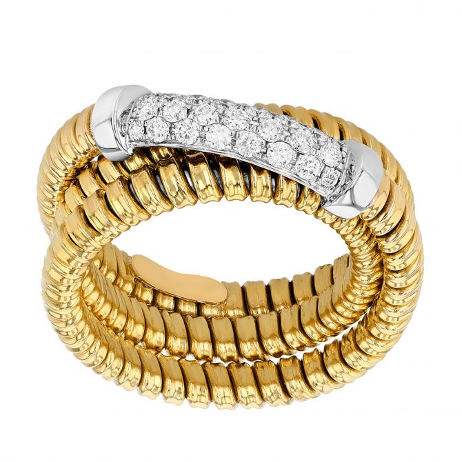 Diamond Bar & Coil Crossover Wrap Ring in Two Tone