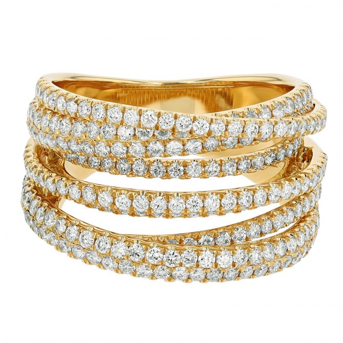 Diamond Multi-Band Crossover Ring in Yellow Gold