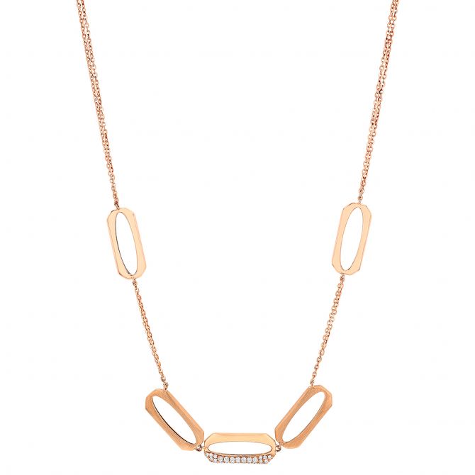 Rectangle Link Alternating Texture Necklace in Rose Gold with Diamonds, 18"