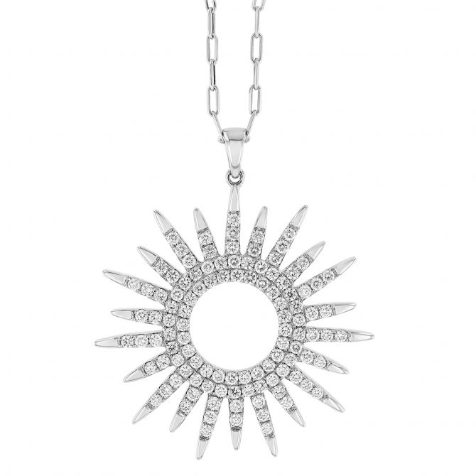 Diamond Pave Open Sunburst Pendant in White Gold