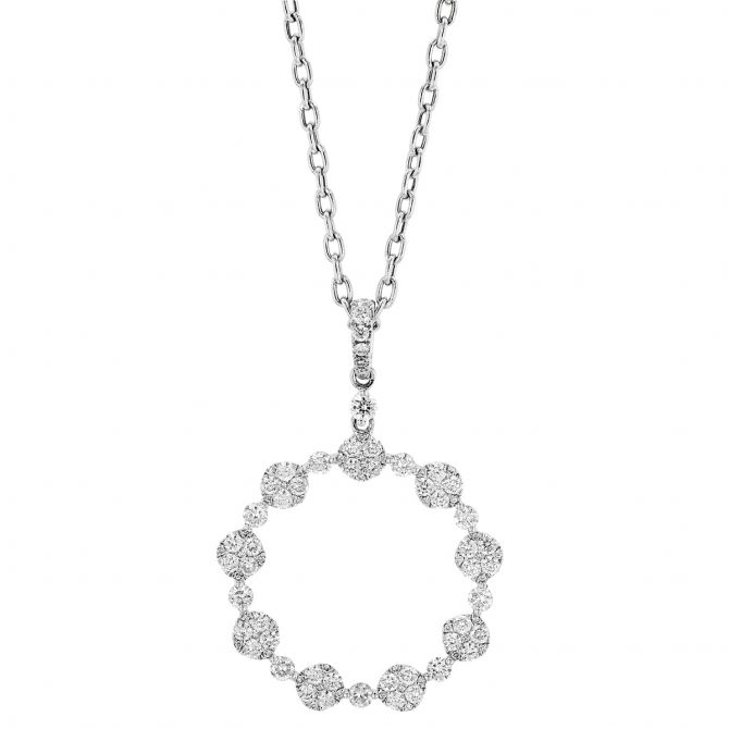 Diamond Alternating Cluster Open Circle Pendant in White Gold, 18"