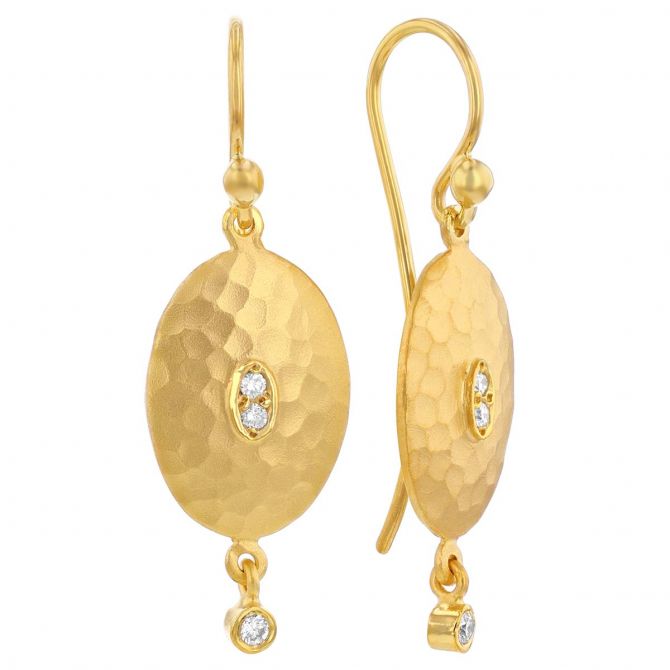 Marika Yellow Gold Oval Dangle Earrings with Diamonds