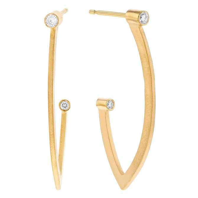 Marika Yellow Gold Open Navette Hoop Earrings with Bezel Set Diamonds