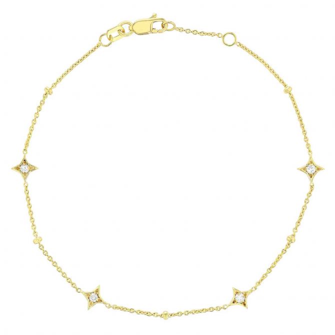 Diamond Star Station Bracelet in Yellow Gold, 7.5"