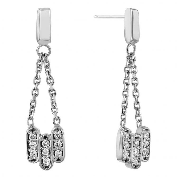 Diamond Column Trio Dangle Earrings in White Gold