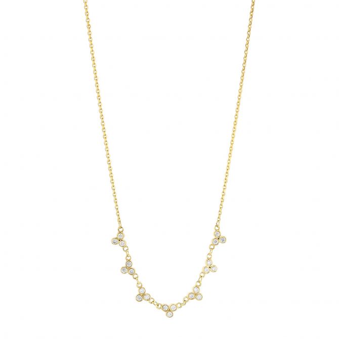 Diamond Trio 7 Cluster Necklace in Yellow Gold, 18"