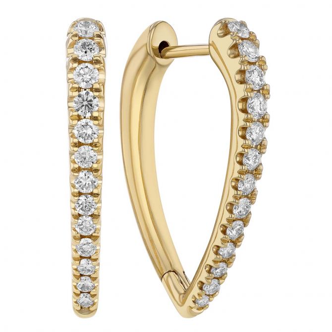 Diamond Tapered V-Hoop Earrings in Yellow Gold