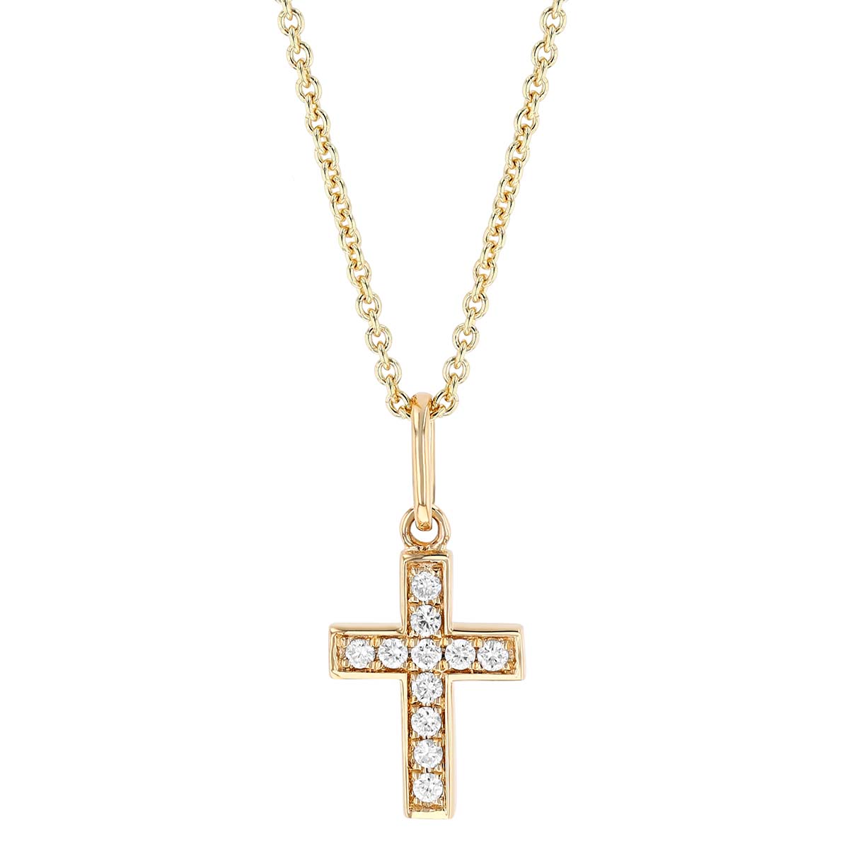 Diamond Mini Cross Pendant in Yellow Gold, 11 mm, 18