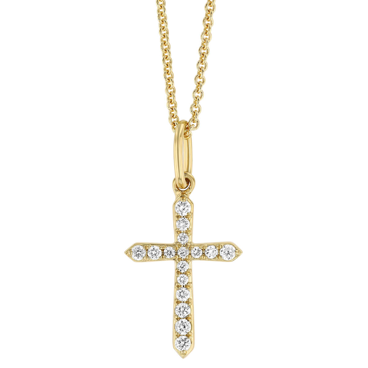 Diamond Small Pointed Cross Pendant in Yellow Gold, 18