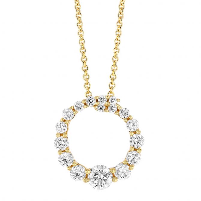 Diamond Graduated Small Circle Necklace in Yellow Gold, 18"