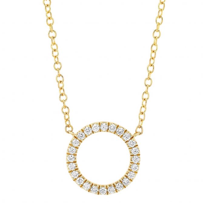 Diamond Small Open Circle Necklace in Yellow Gold, 17"