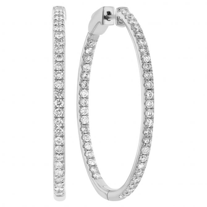 Diamond Inside Out Hoop Earrings in White Gold, 1.26 cttw