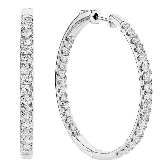 Diamond Inside Out Hoop Earrings in White Gold, 2.00 cttw