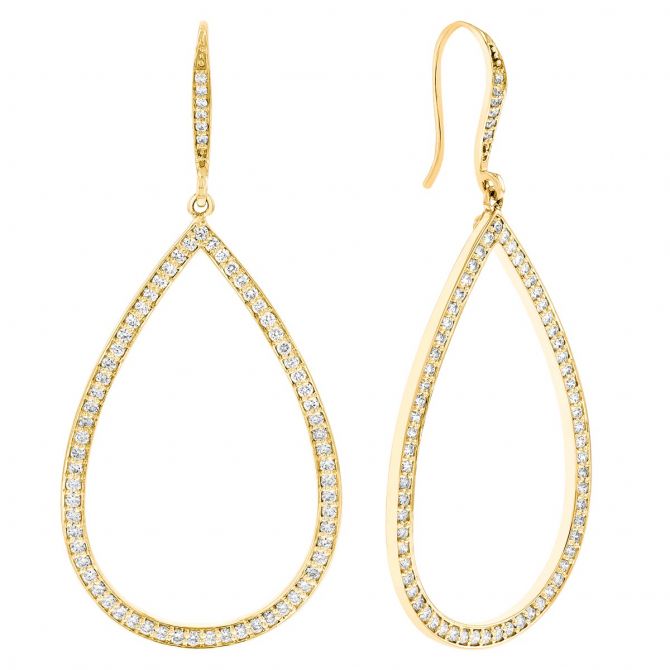 Roberto Coin Diamond Open Pear Shaped Dangle Earrings in Yellow Gold