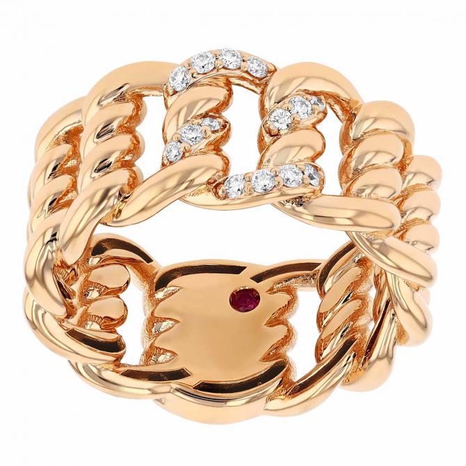 Roberto Coin Cialoma Rose Gold Twisted Wide Band Ring with Diamonds