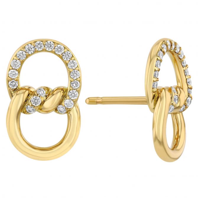 Roberto Coin Cialoma Diamond Twisted Stud Earrings in Yellow Gold