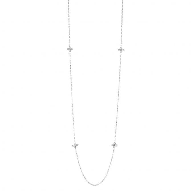 Roberto Coin Love by the Yard Diamond Flower 4 Station Necklace in White Gold, 24"