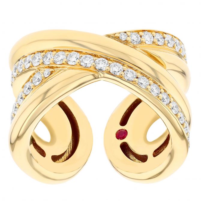 Roberto Coin Diamond Criss Cross Cuff Ring in Yellow Gold