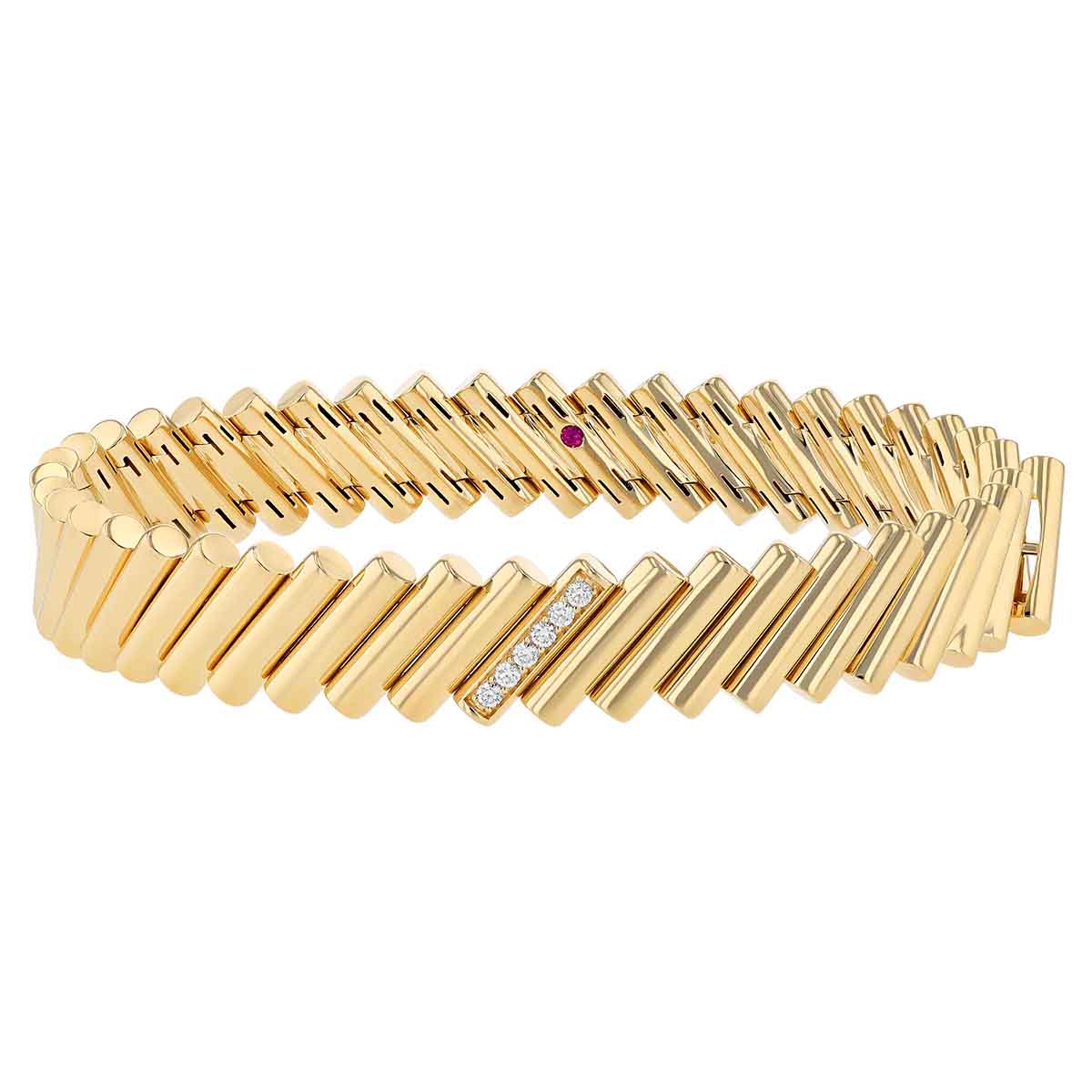 Roberto Coin Domino Yellow Gold Slanted Bar Bangle Bracelet with Single ...