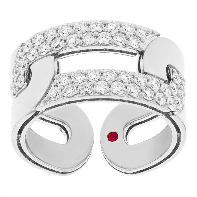 Roberto Coin Navarra Diamond Pavé Link Cuff Ring in White Gold