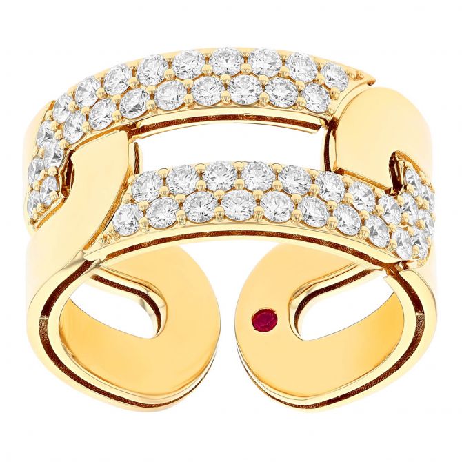 Roberto Coin Navarra Diamond Pavé Link Cuff Ring in Yellow Gold