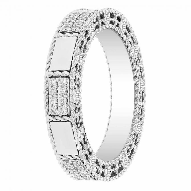 Roberto Coin Art Deco Diamond Brick Pattern Ring in White Gold, Size 8