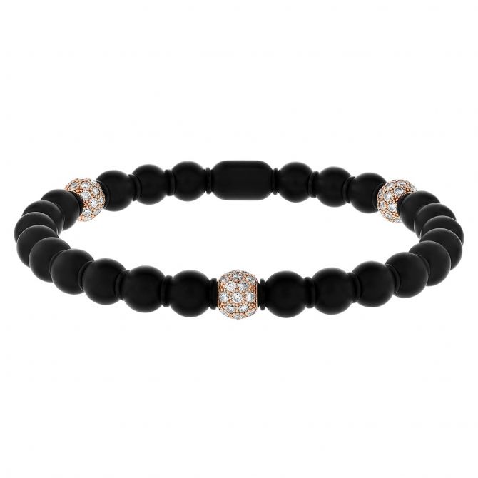 Demeglio Diamond Pavé & Black Ceramic Bead Stretch Bracelet in Rose Gold