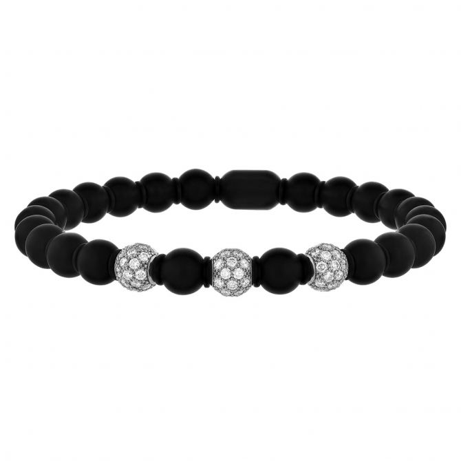 Demeglio Diamond Pavé Trio & Black Ceramic Bead Stretch Bracelet in White Gold