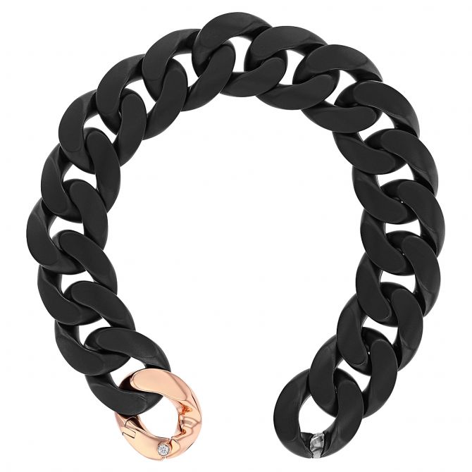 Demeglio Groumette Matte Black Ceramic Link Bracelet with Rose Gold Diamond Link