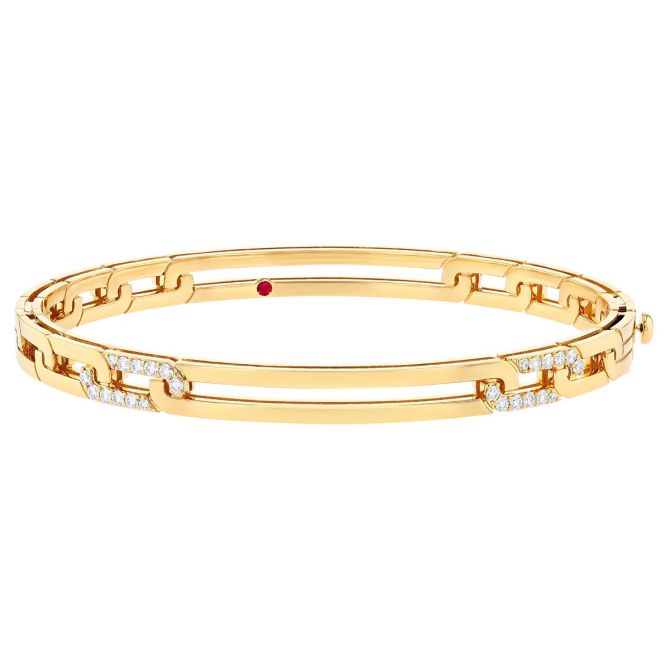 Roberto Coin Navarra Diamond Accent & Extended Link Bangle Bracelet in 18K Gold