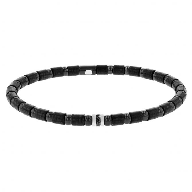 Roberto Demeglio Black Diamond & White Gold Station Stretch Bracelet in Black Ceramic & Carbon Fiber