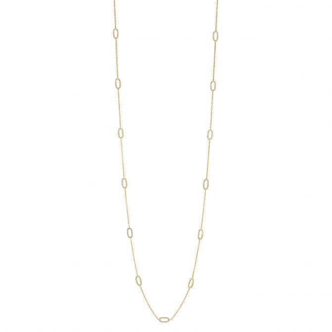 Diamond Oval Station Long Necklace in Yellow Gold, 36"