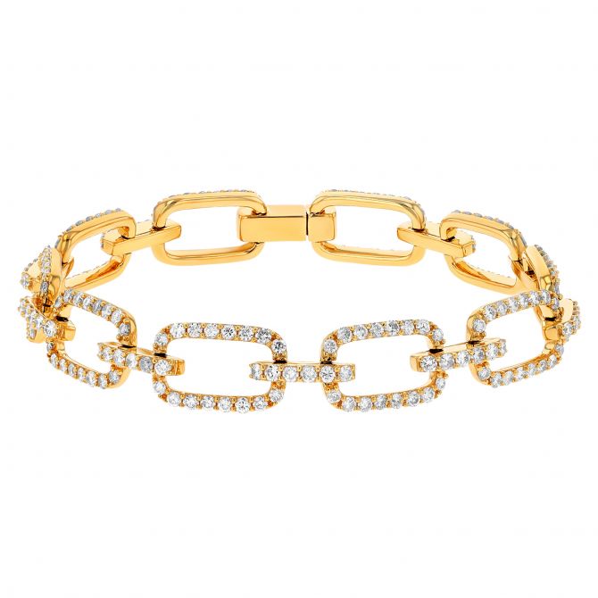 Diamond Square Link Bracelet in Yellow Gold, 7"