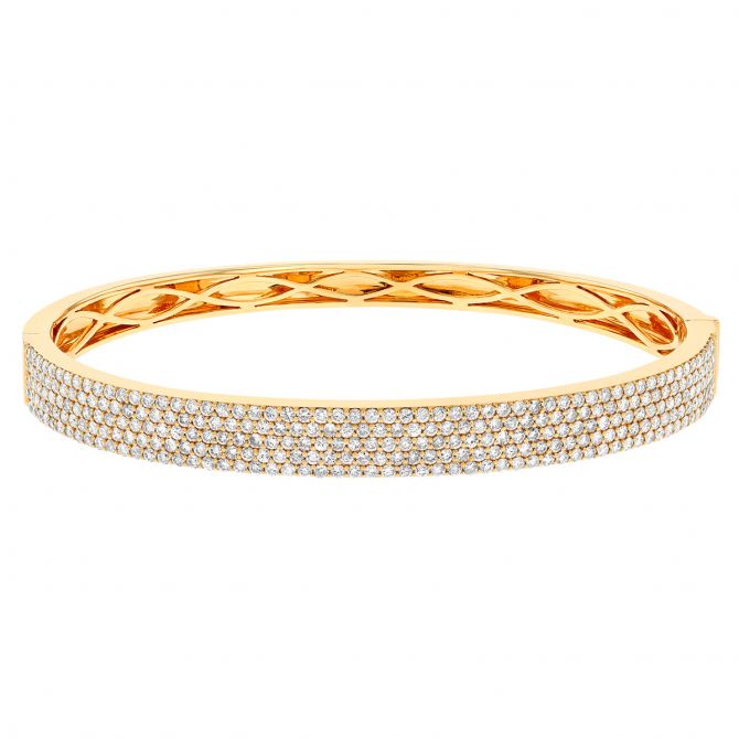 Diamond Pave Hinged Bangle Bracelet in Yellow Gold