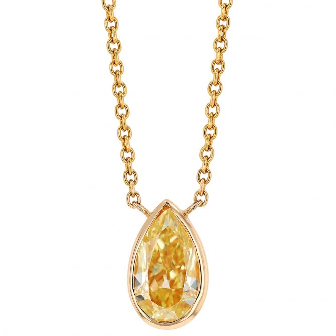 Fancy Yellow Pear Shaped Diamond Pendant in Yellow Gold, 16"