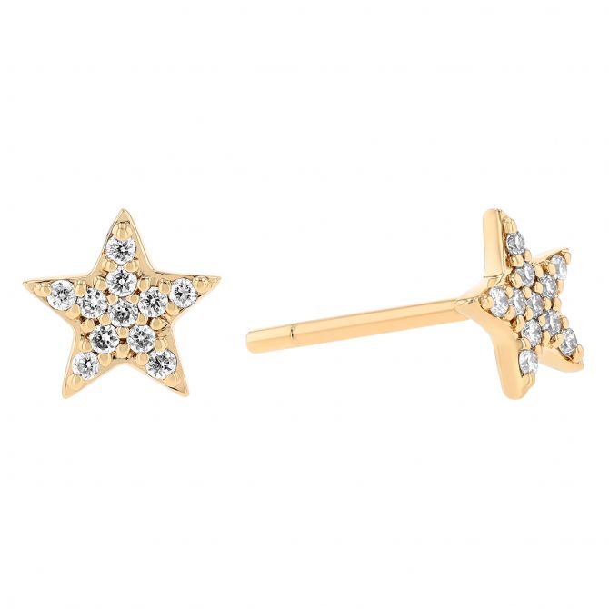 Diamond Dainty Star Stud Earrings in Yellow Gold