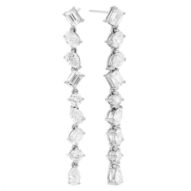 Multi-Shaped Diamond Cascade Dangle Earrings in White Gold