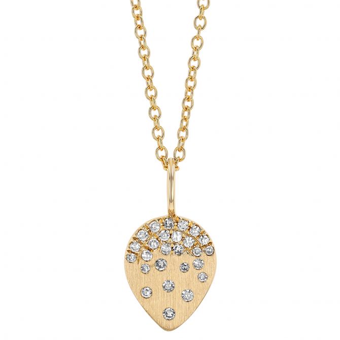 Diamond Scatter Flush Set Teardrop Pendant in Matte Yellow Gold, 18"