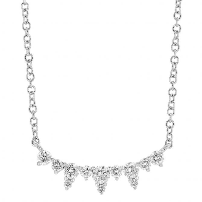 Doves Diamond Spike Curved Bar Necklace in White Gold, 18"