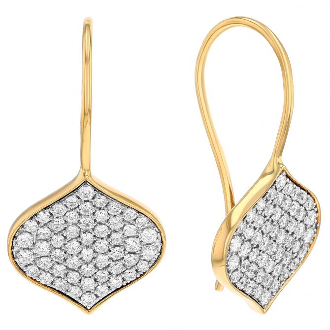 Doves Diamond Pave Arabesque Drop Earrings in Two Tone Gold