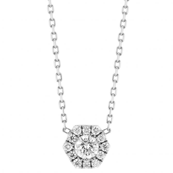 Frederic Sage Firenze Diamond Necklace with Hexagon Halo in White Gold, 18"