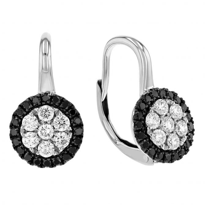 Frederic Sage Black & White Diamond Cluster Halo Dangle Earrings in White Gold