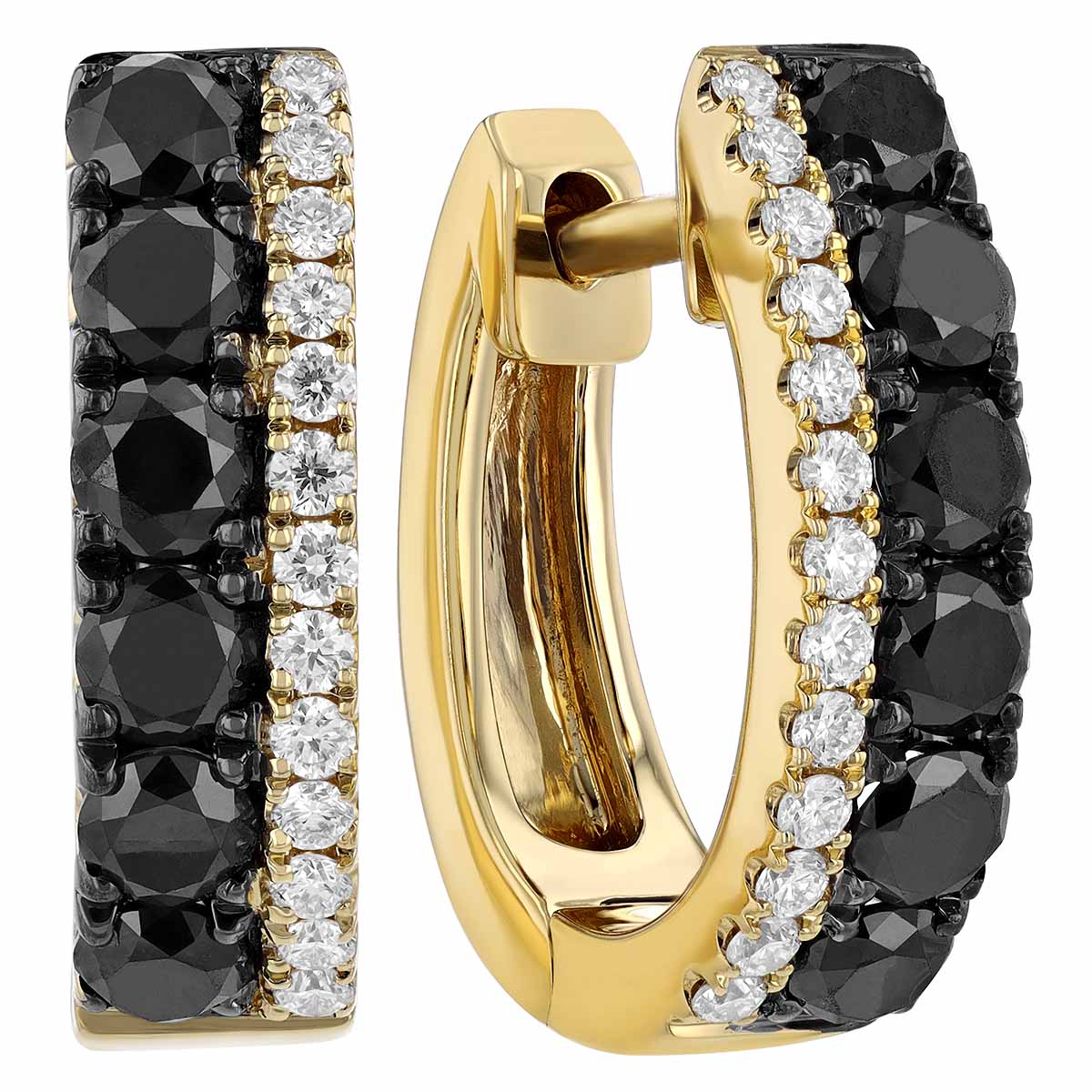 Frederic Sage Black & White Diamond 2 Row Huggie Hoop Earrings in ...