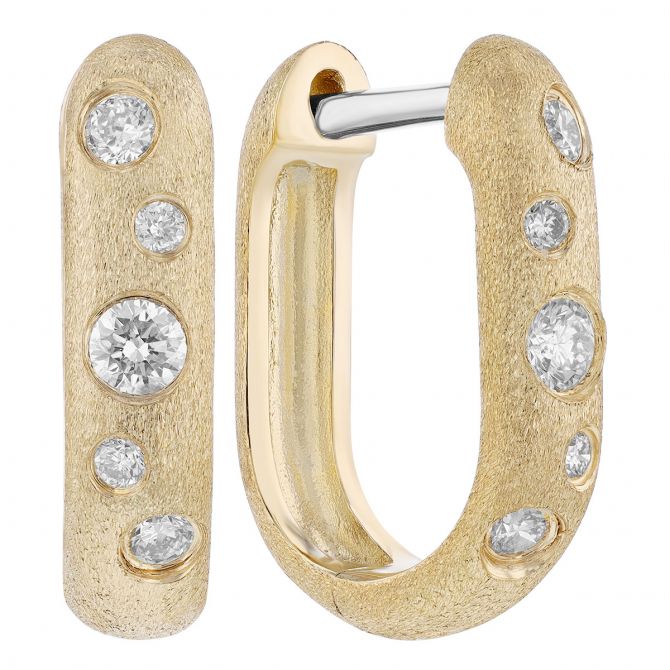 Diamond Soft Rectangle Hoop Earrings in Matte Yellow Gold