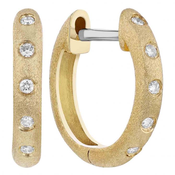 Flush Set Diamond Hoop Earrings in Satin Yellow Gold