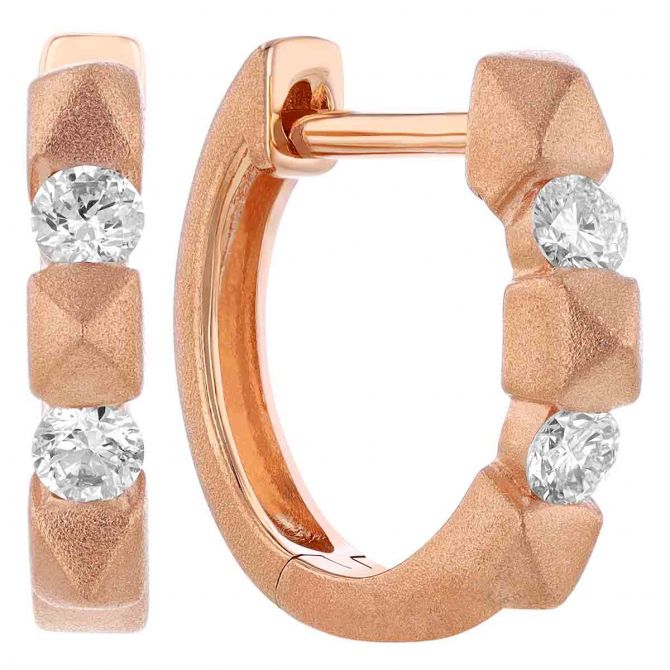 Diamond & Small Spike Pattern Huggie Hoop Earrings in Rose Gold