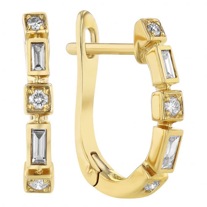 Prong Set Diamond Baguette Huggie Earrings