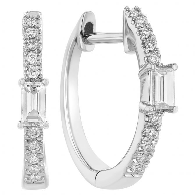 Buy 0.20 Carat (ctw) 10K White Gold Baguette Cut Diamond Ladies Hoop  Earrings 1/5 CT Online at Dazzling Rock